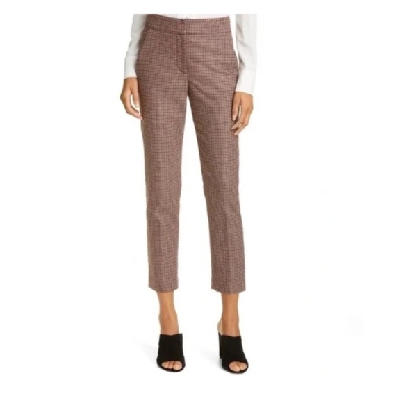 VERONICA BEARD PANTS GEMINI CHECK RED TARTAN PLAID TROUSERS - Picture 1 of 6